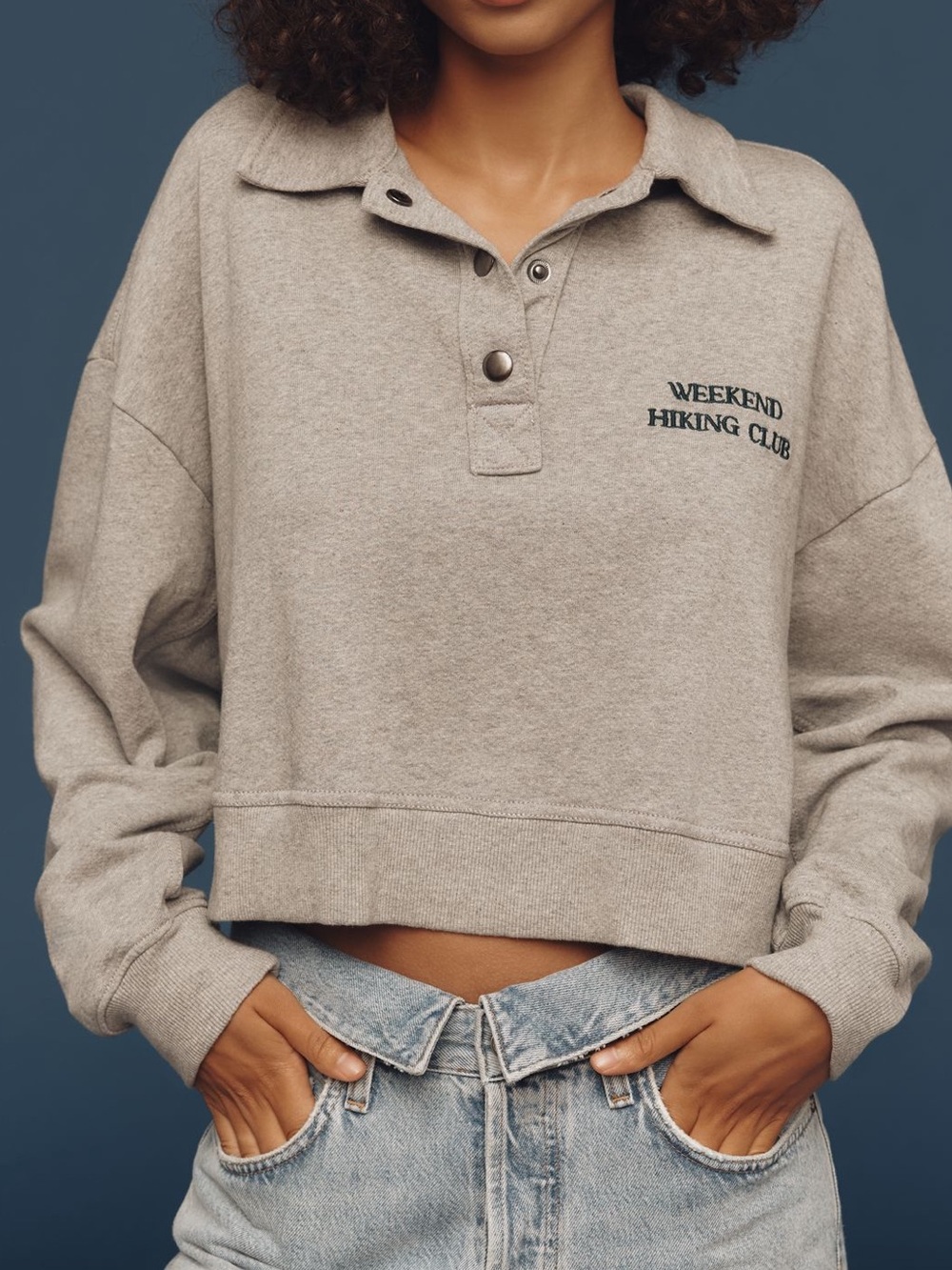 🥾Anthropologie Long Sleeve Cotton Pullover New Large Heather Grey Hiking Club